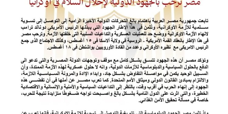 مصر ترحب بالجهود الدولية لإحلال السلام في أوكرانيا