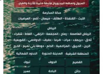 الدفاع المدني: هطول أمطار رعدية على مناطق المملكة من يوم غدٍ الأحد حتى الخميس المقبل