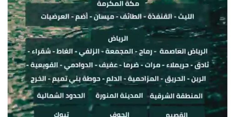 الدفاع المدني: هطول أمطار رعدية على مناطق المملكة من يوم غدٍ الأحد حتى الخميس المقبل