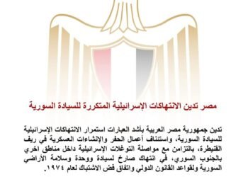 مصر تدين الانتهاكات الإسرائيلية المتكررة للسيادة السورية